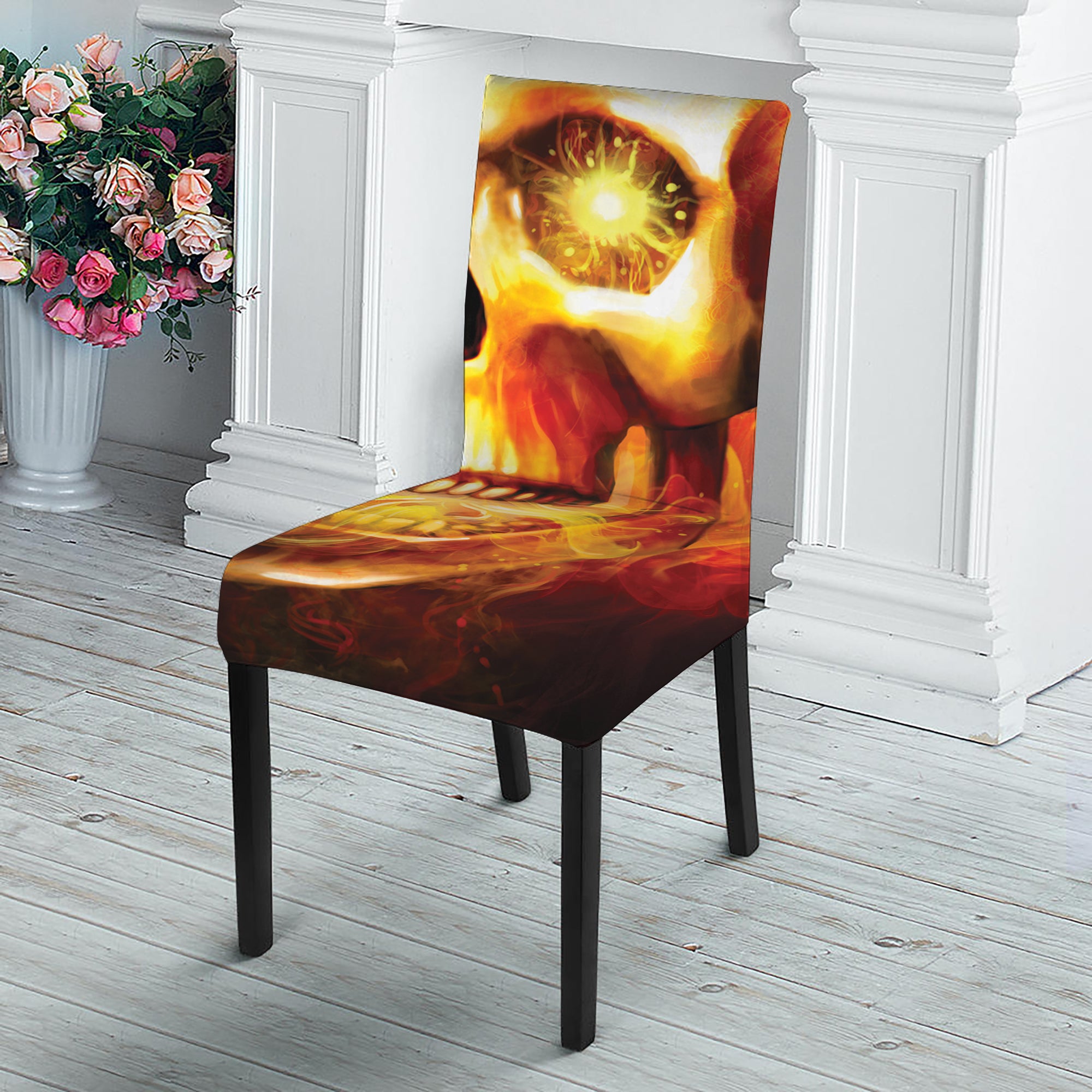 Burning Evil Skull Print Dining Chair Slipcover