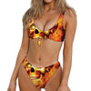 Burning Evil Skull Print Front Bow Tie Bikini