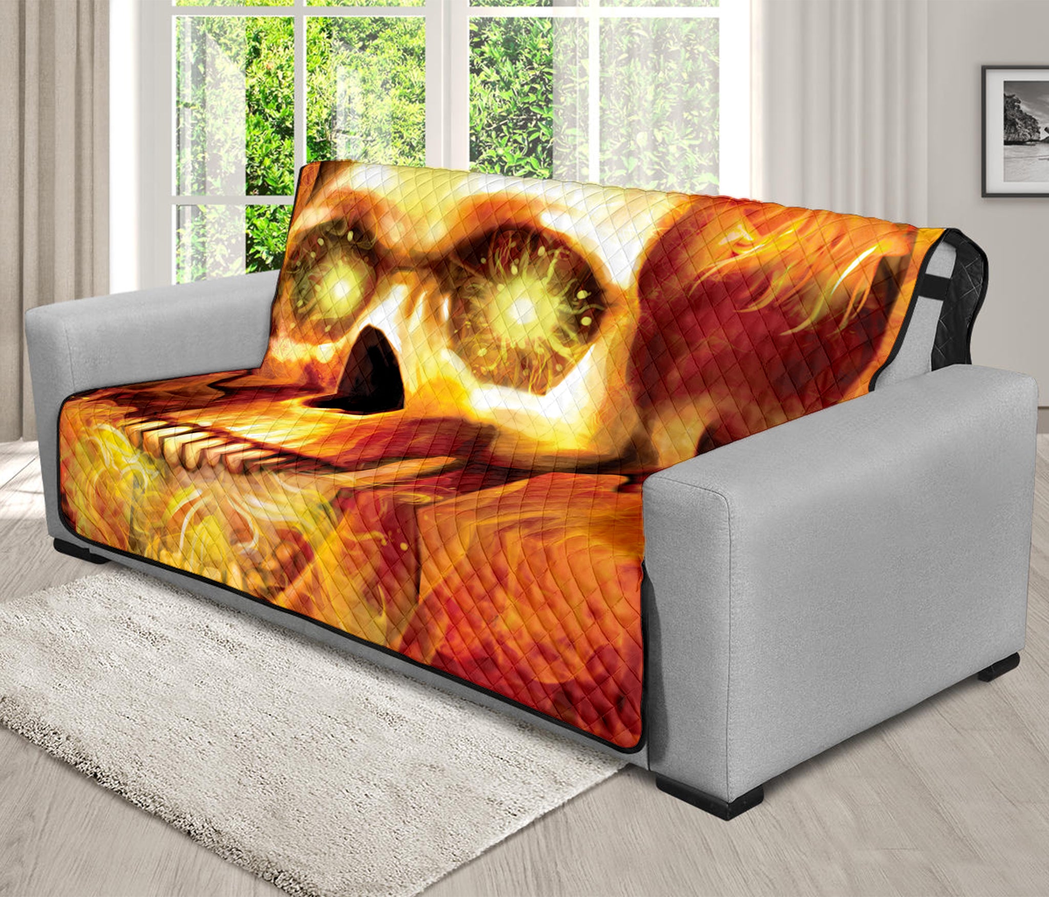 Burning Evil Skull Print Futon Protector