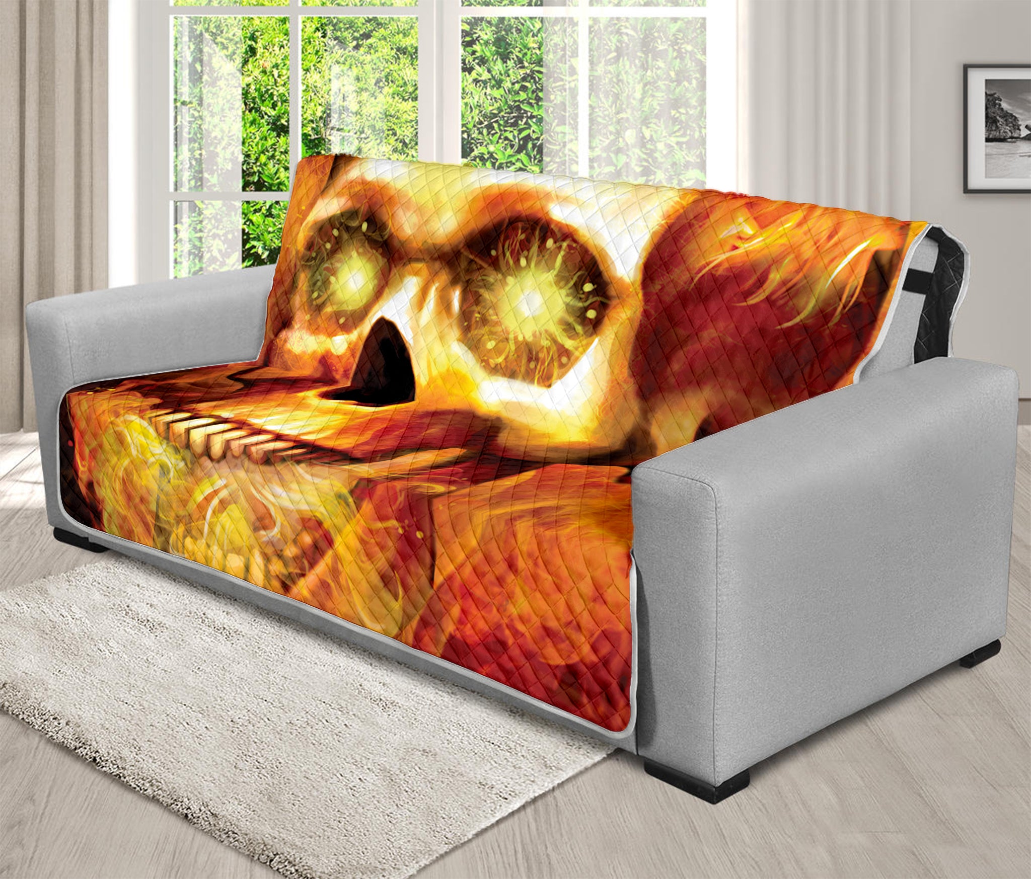 Burning Evil Skull Print Futon Protector