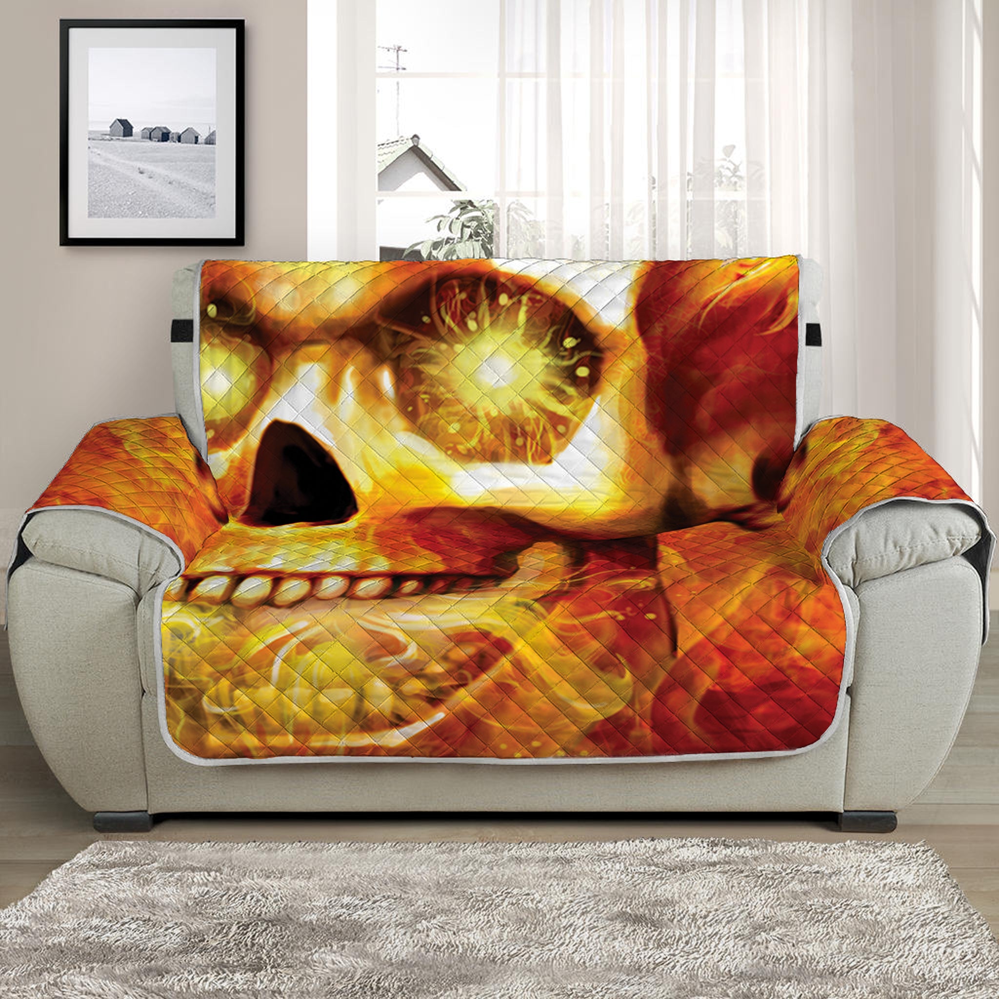 Burning Evil Skull Print Half Sofa Protector