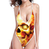 Burning Evil Skull Print High Cut One Piece Swimsuit