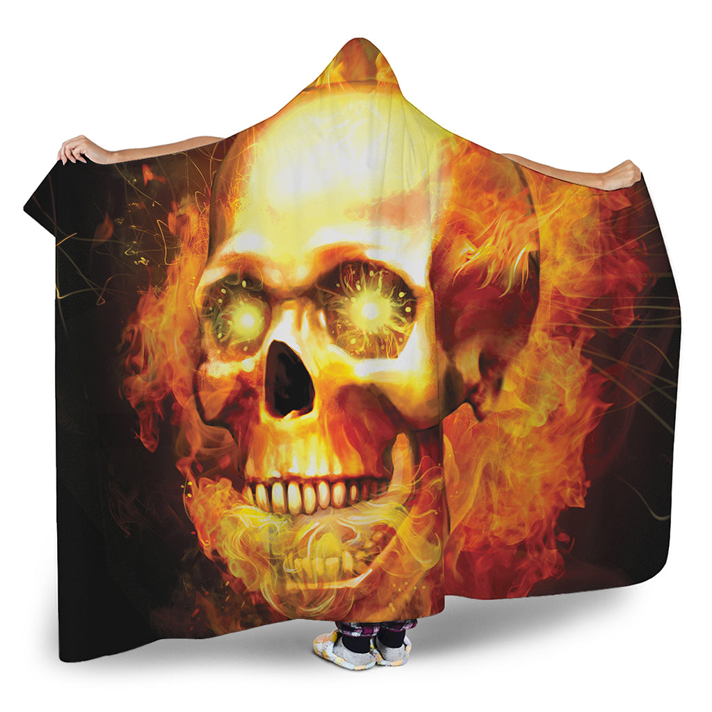 Burning Evil Skull Print Hooded Blanket