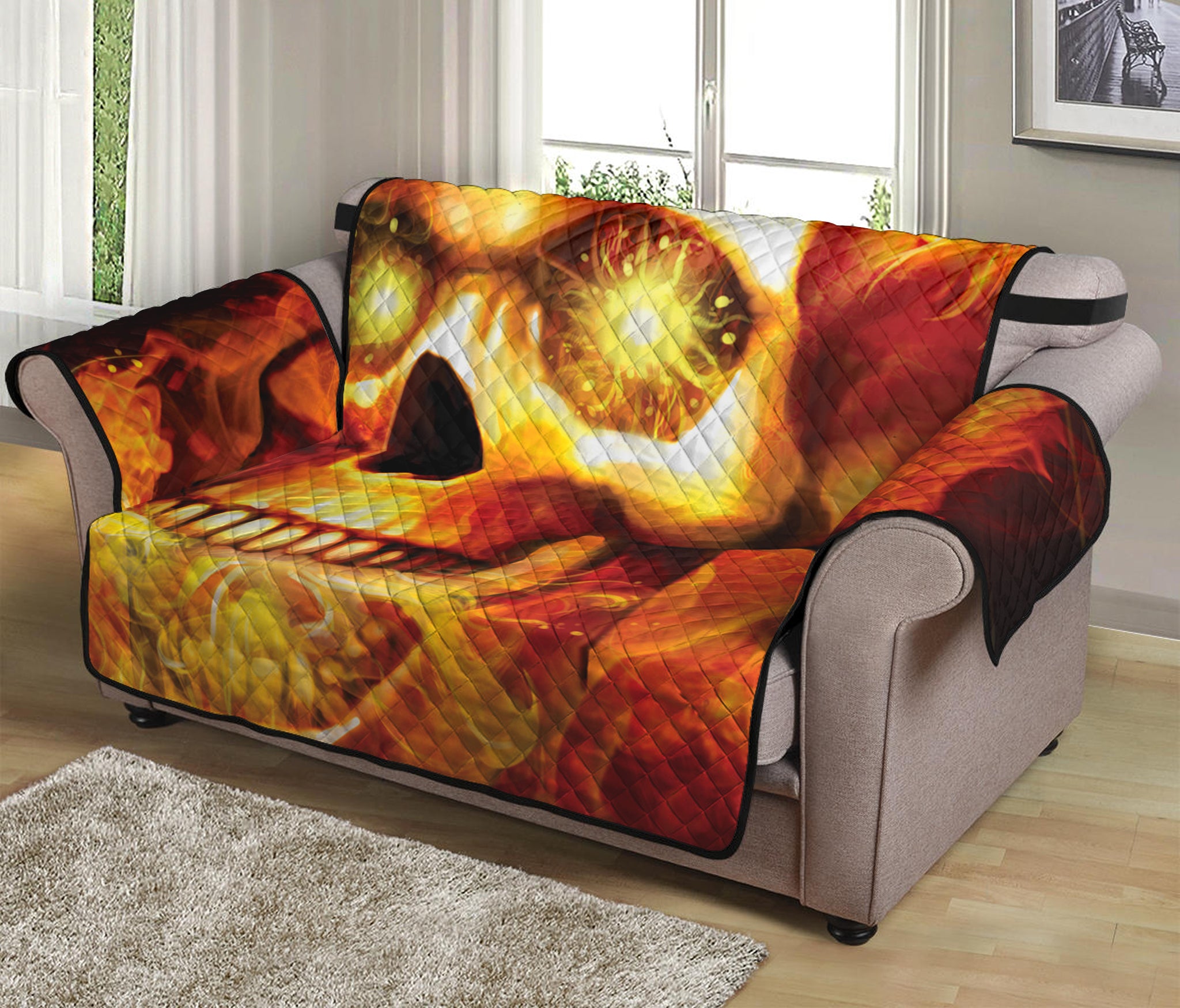 Burning Evil Skull Print Loveseat Protector