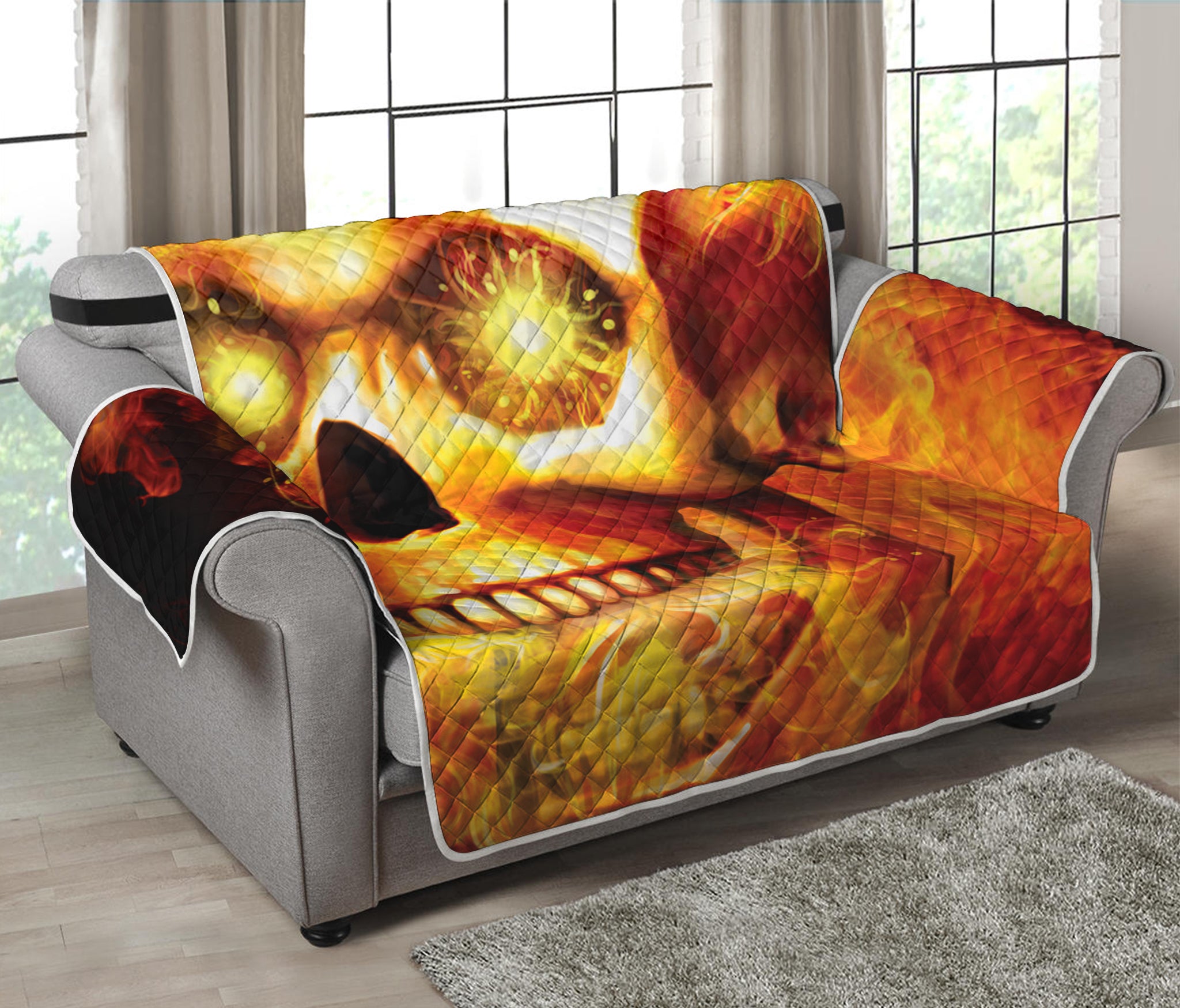 Burning Evil Skull Print Loveseat Protector