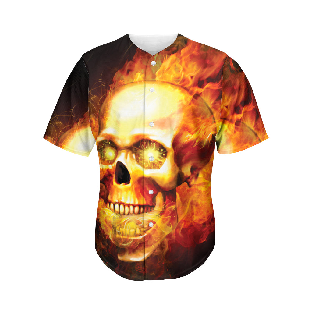 Burning Evil Skull Print Men's Baseball Jersey