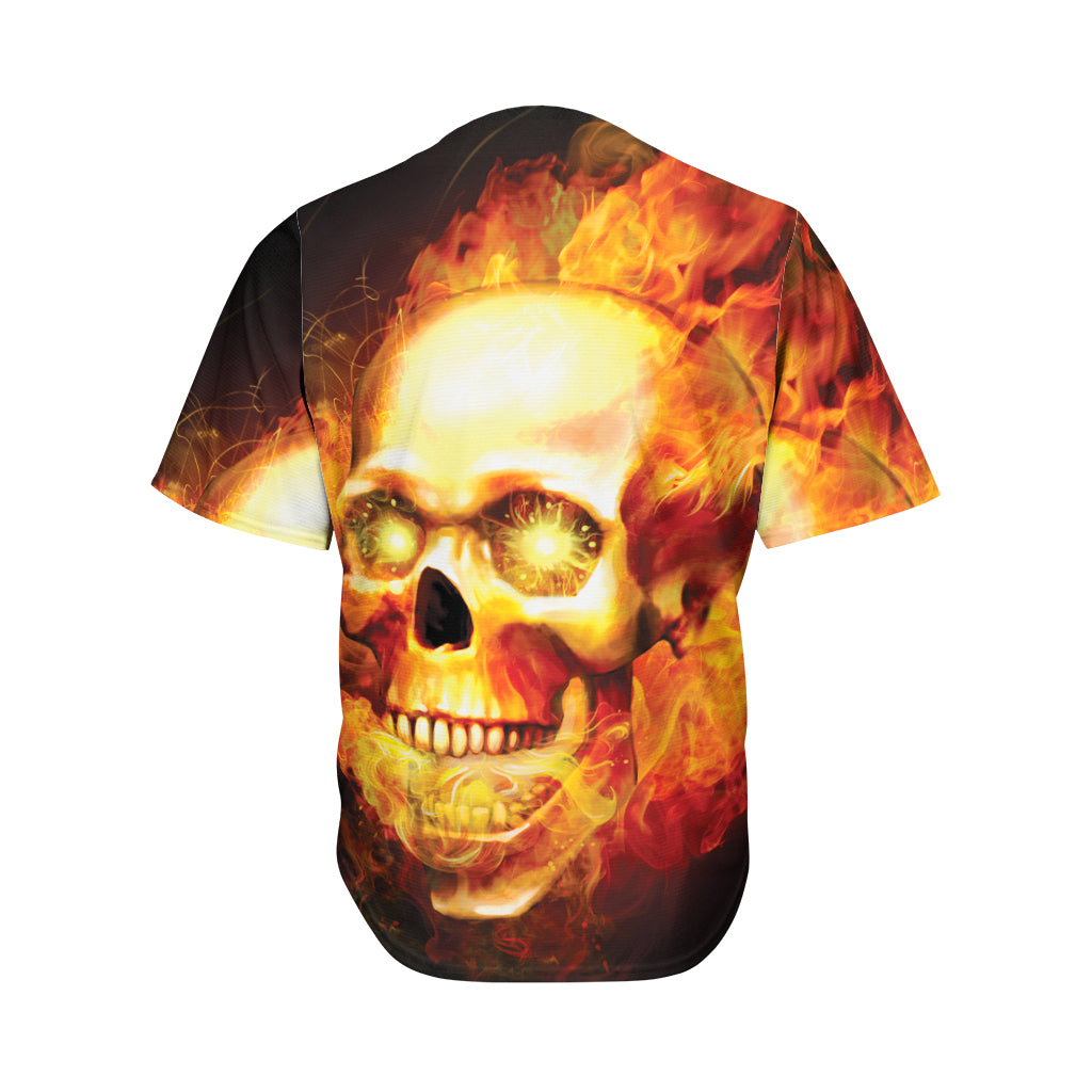 Burning Evil Skull Print Men's Baseball Jersey