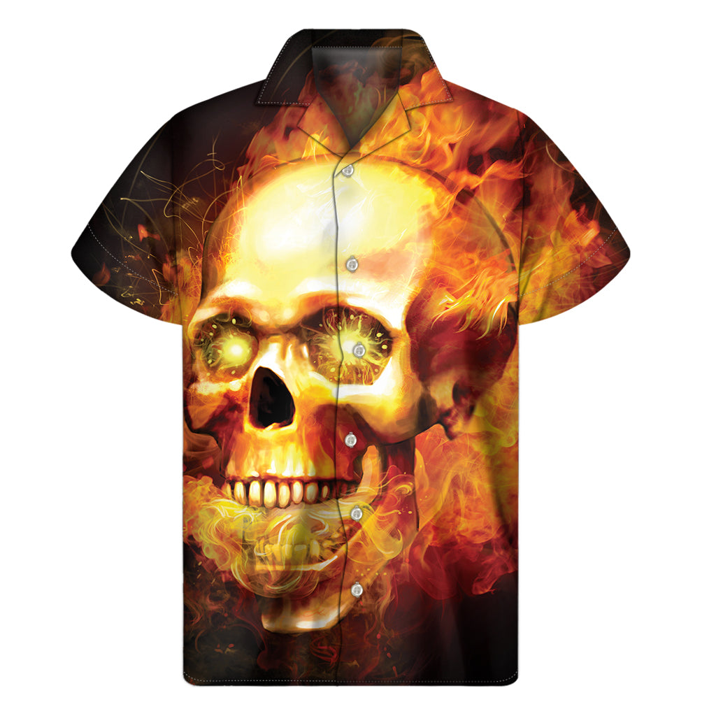 Burning Evil Skull Print Men's Short Sleeve Shirt