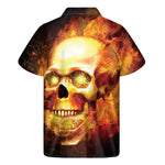 Burning Evil Skull Print Men's Short Sleeve Shirt