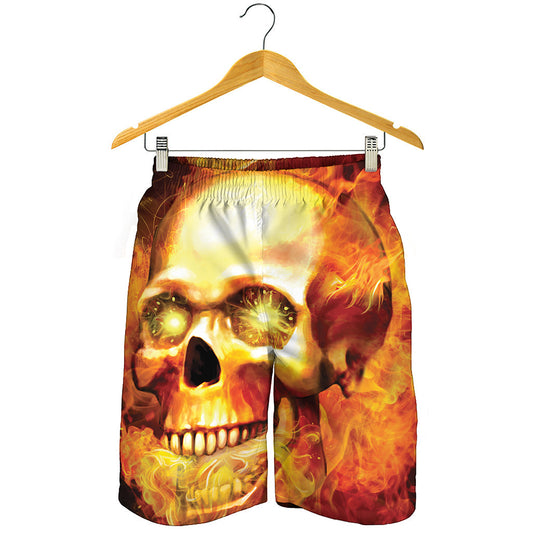 Burning Evil Skull Print Men's Shorts