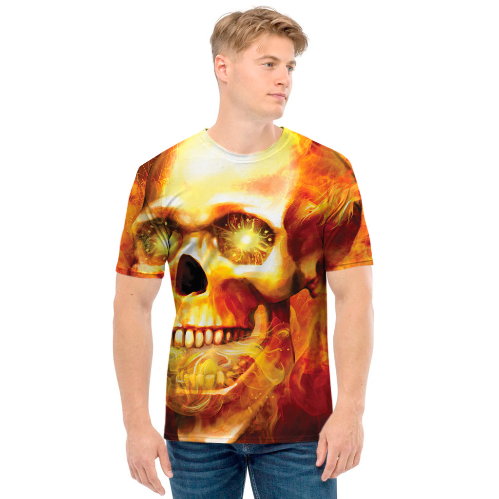 Burning Evil Skull Print Men's T-Shirt