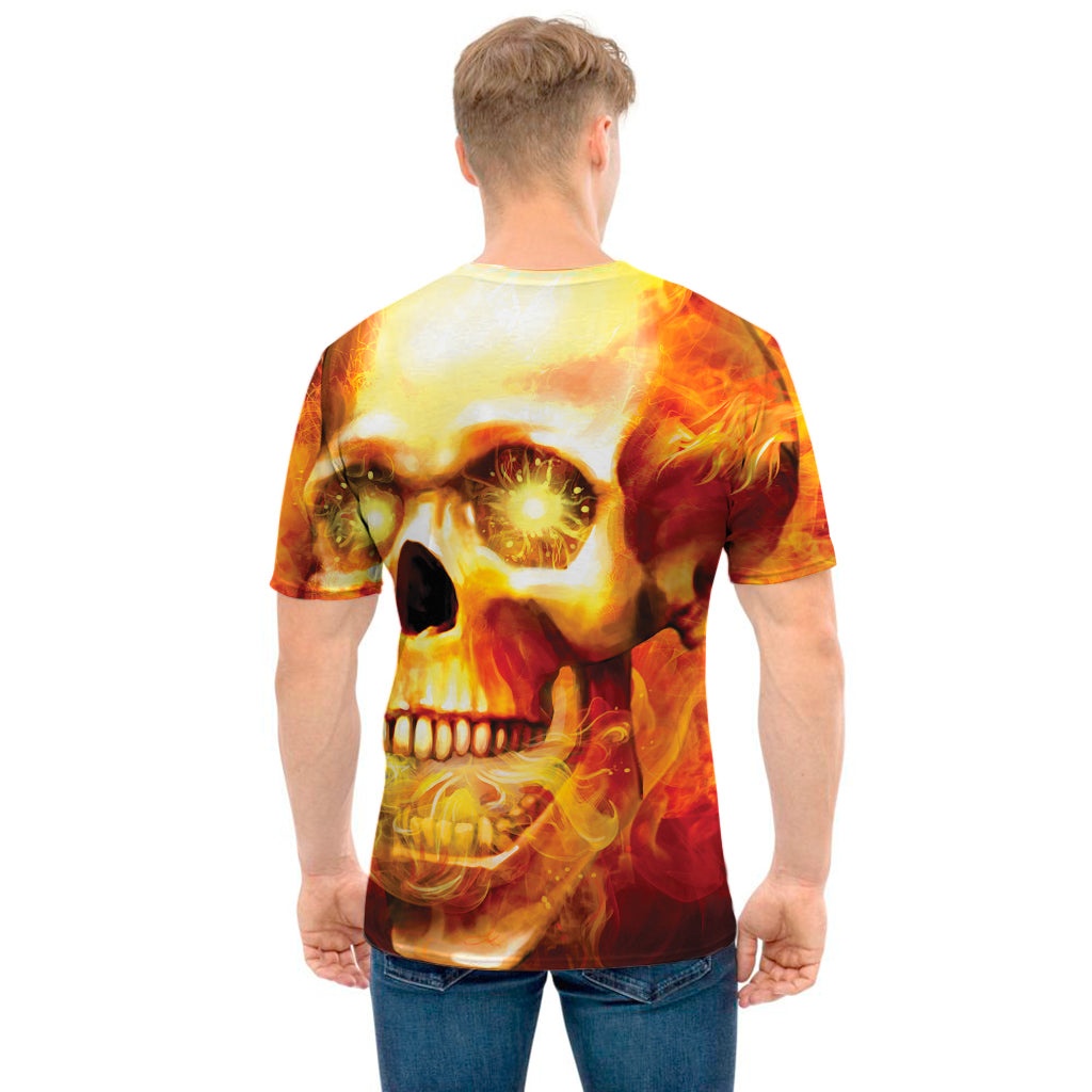 Burning Evil Skull Print Men's T-Shirt