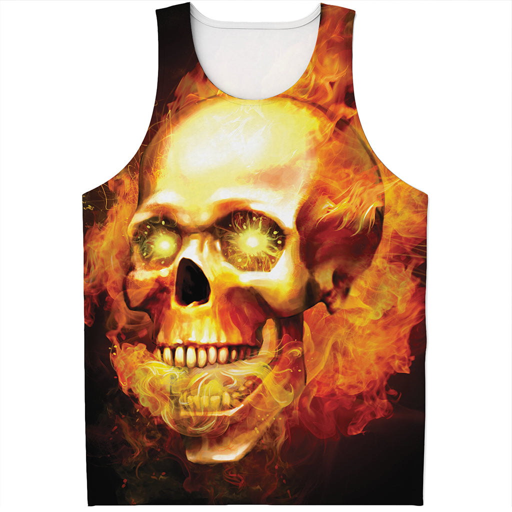 Burning Evil Skull Print Men's Tank Top