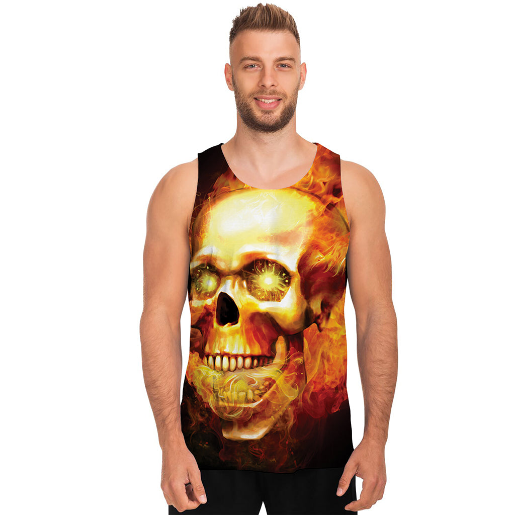 Burning Evil Skull Print Men's Tank Top