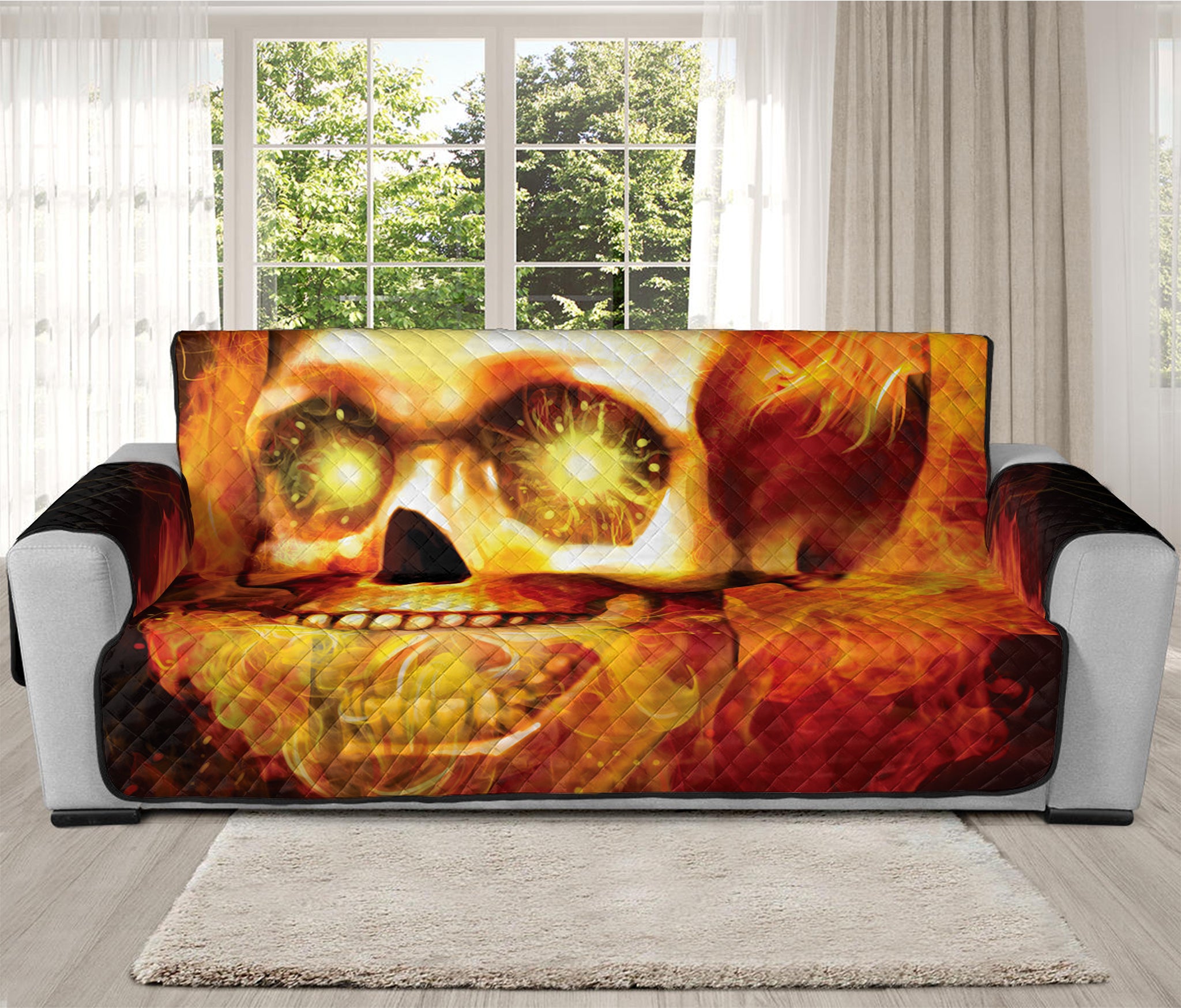 Burning Evil Skull Print Oversized Sofa Protector