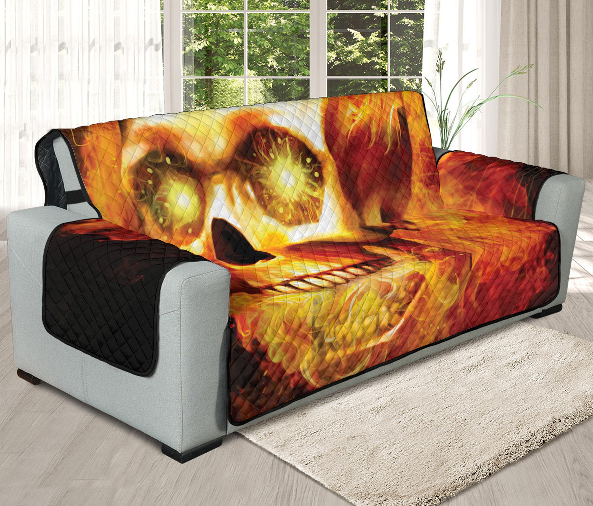 Burning Evil Skull Print Oversized Sofa Protector