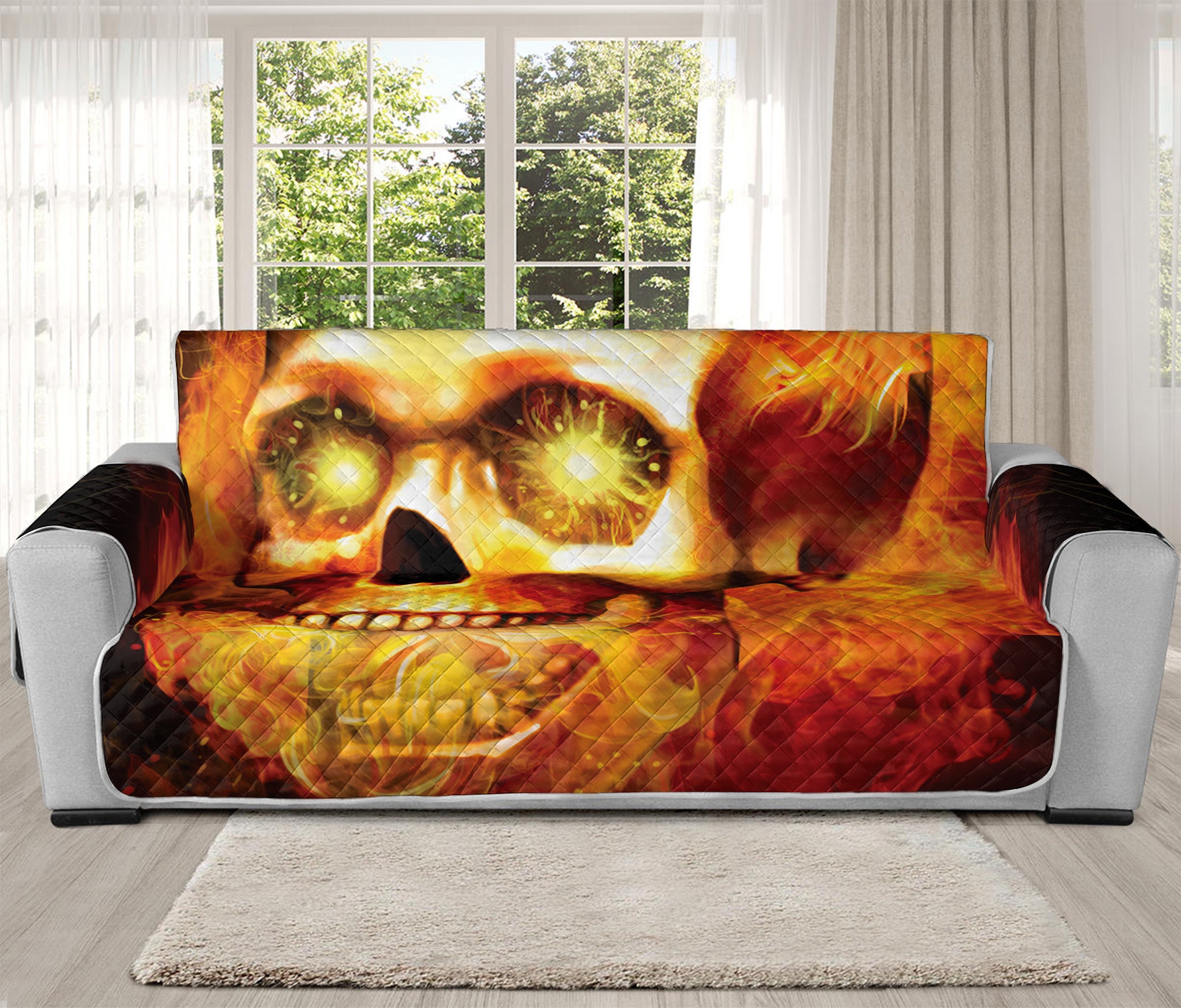 Burning Evil Skull Print Oversized Sofa Protector