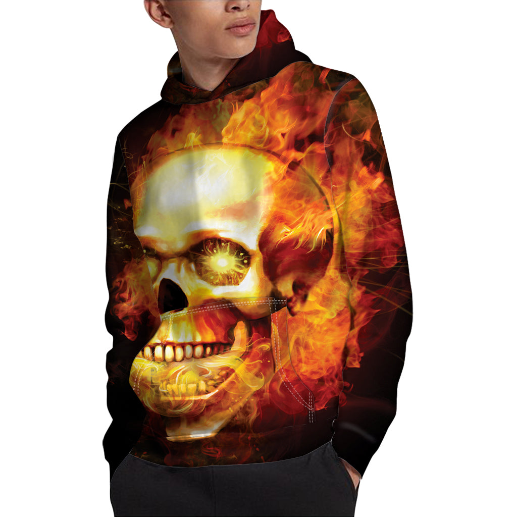 Burning Evil Skull Print Pullover Hoodie