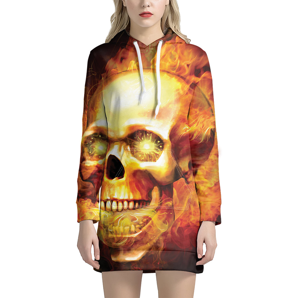 Burning Evil Skull Print Pullover Hoodie Dress