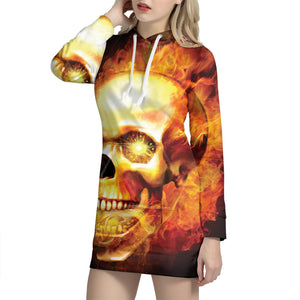 Burning Evil Skull Print Pullover Hoodie Dress