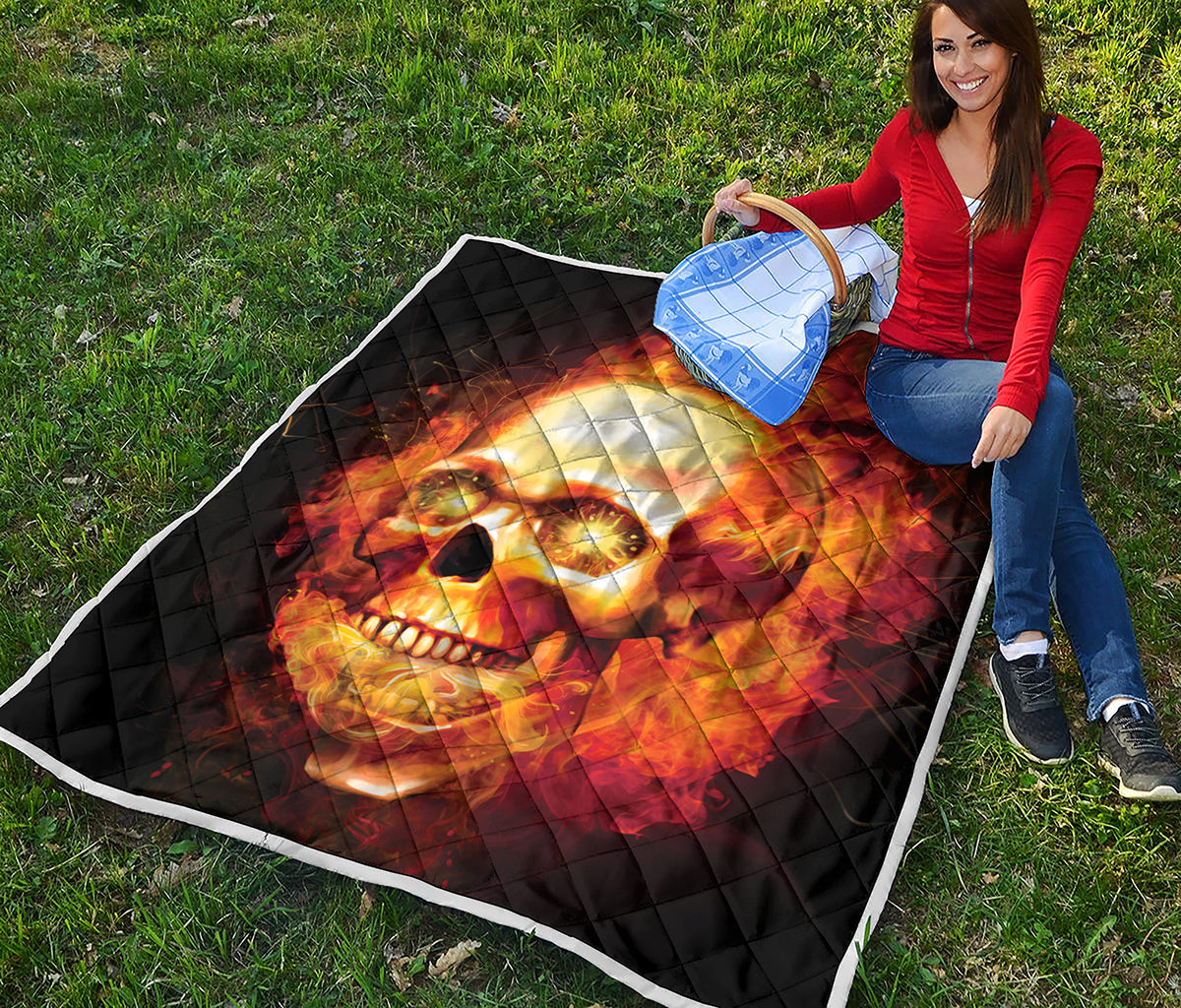 Burning Evil Skull Print Quilt