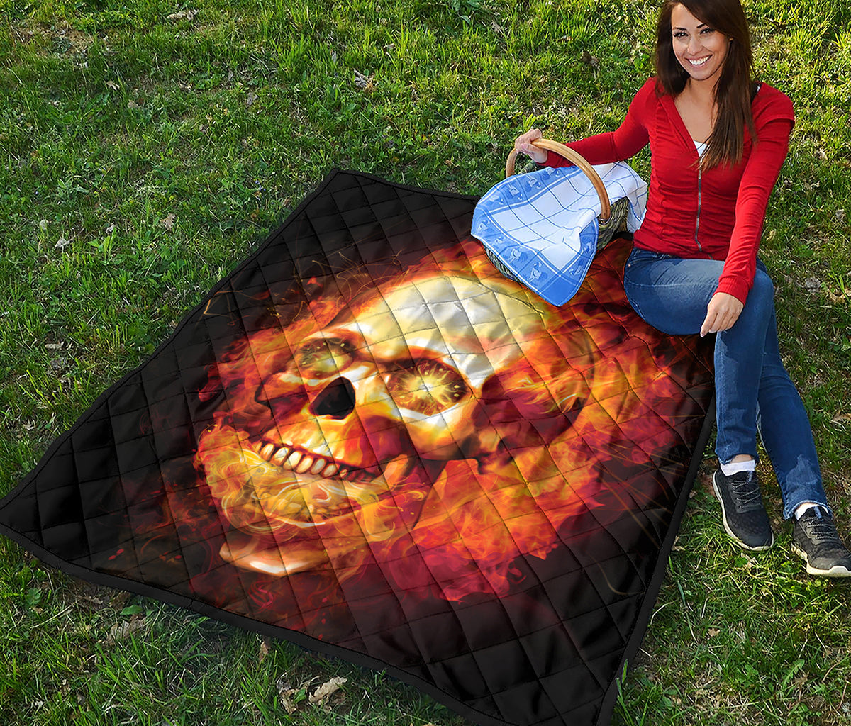 Burning Evil Skull Print Quilt