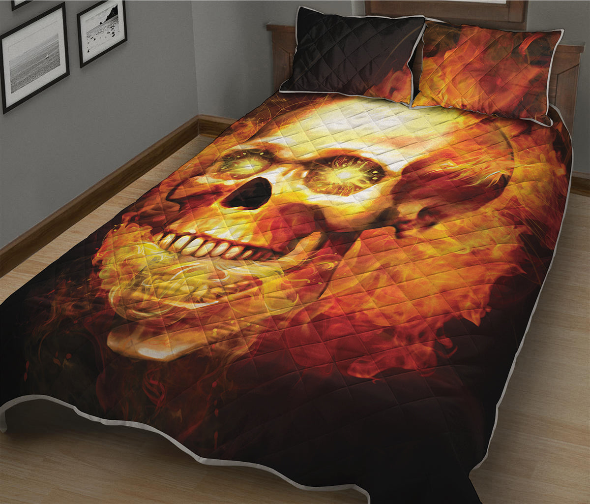Burning Evil Skull Print Quilt Bed Set
