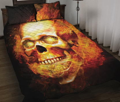 Burning Evil Skull Print Quilt Bed Set