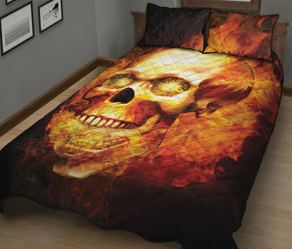 Burning Evil Skull Print Quilt Bed Set