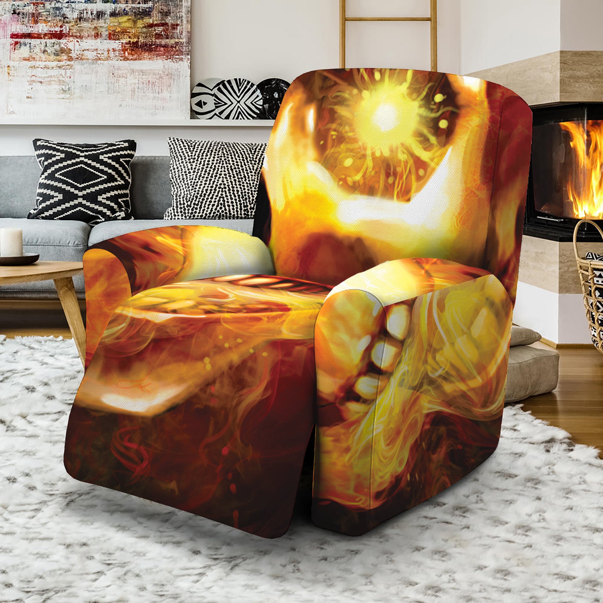 Burning Evil Skull Print Recliner Slipcover