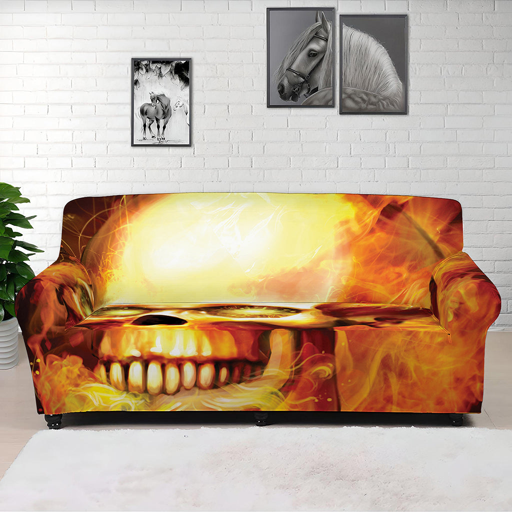 Burning Evil Skull Print Sofa Cover