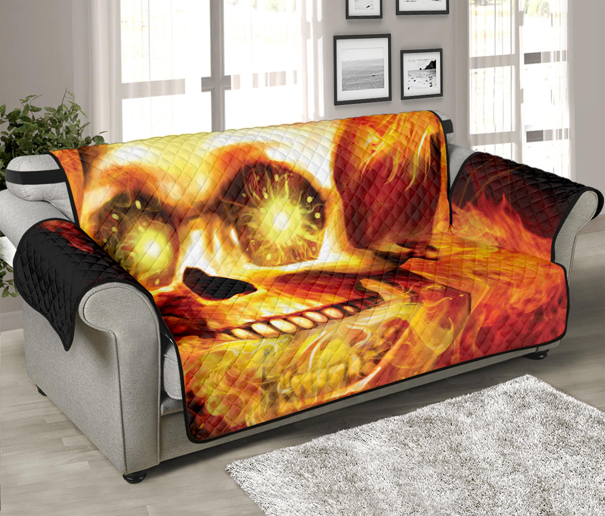 Burning Evil Skull Print Sofa Protector