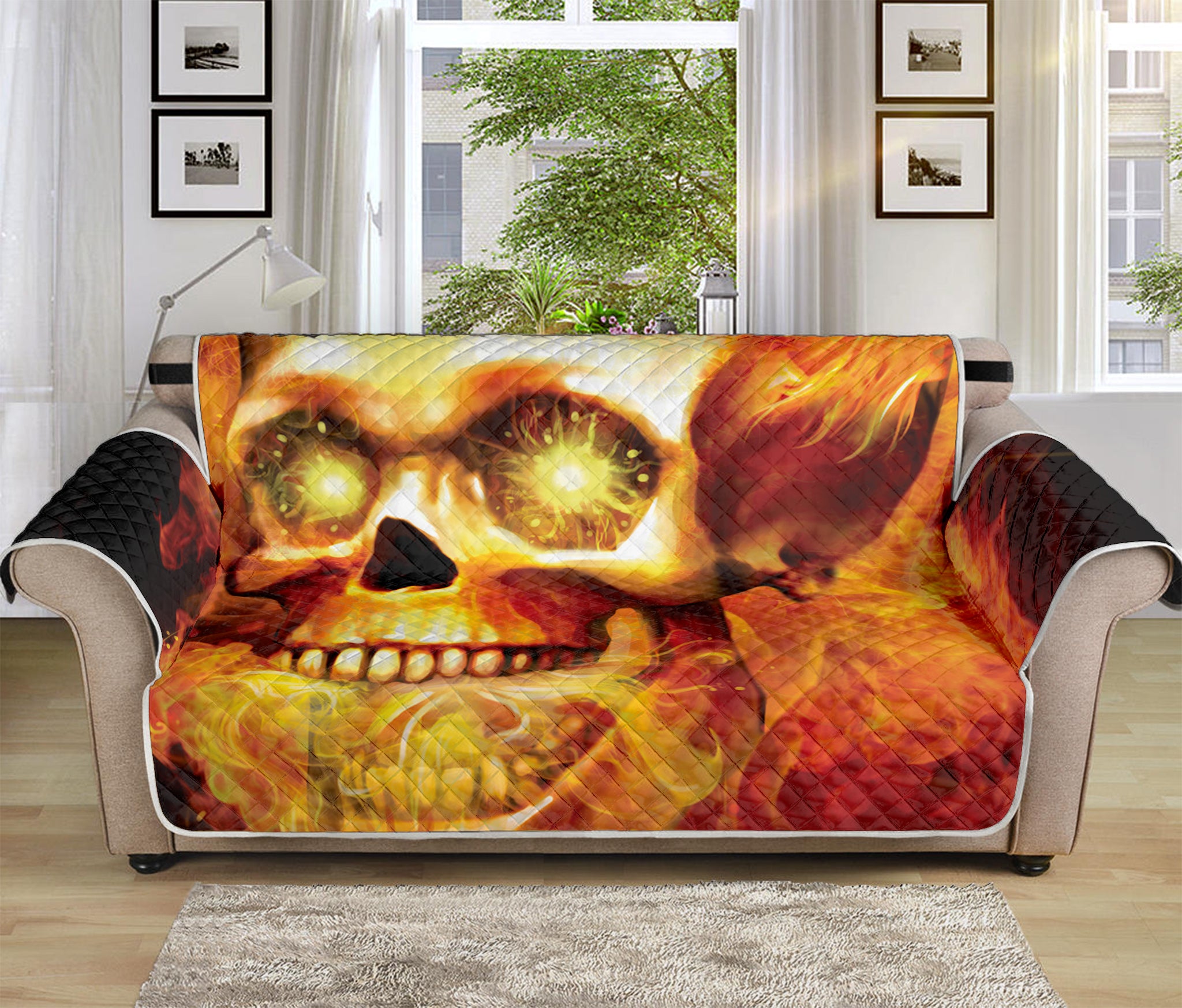 Burning Evil Skull Print Sofa Protector