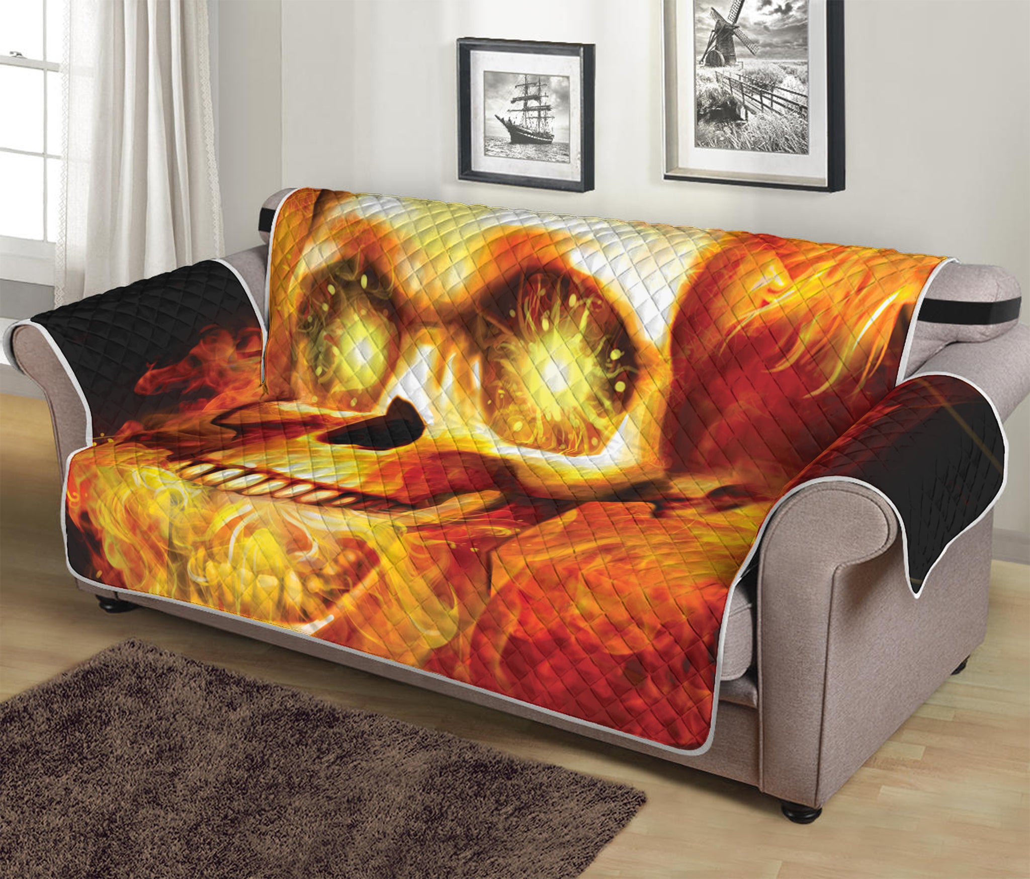 Burning Evil Skull Print Sofa Protector