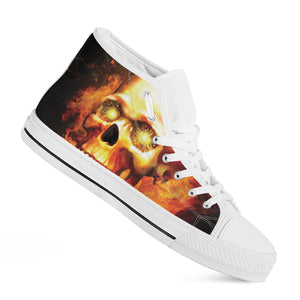 Burning Evil Skull Print White High Top Shoes