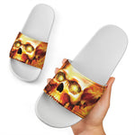 Burning Evil Skull Print White Slide Sandals