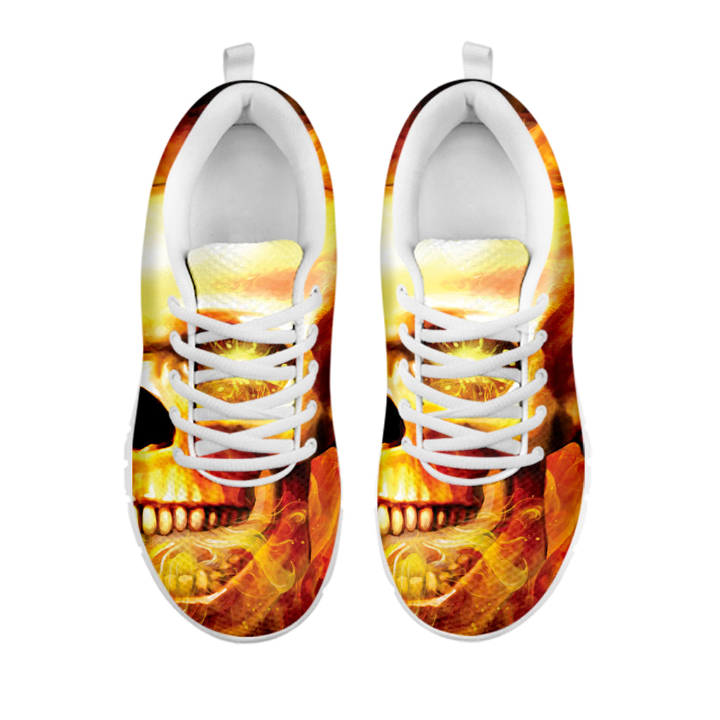 Burning Evil Skull Print White Sneakers