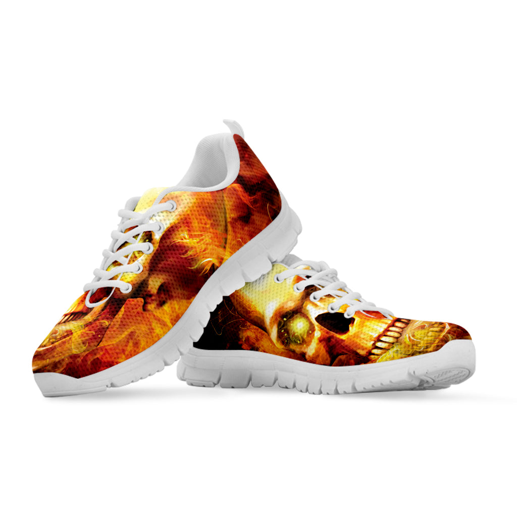 Burning Evil Skull Print White Sneakers