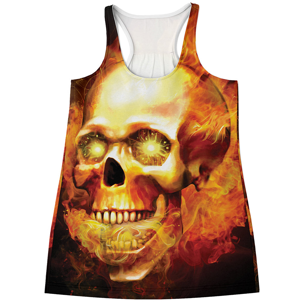 Burning Evil Skull Print Women's Racerback Tank Top