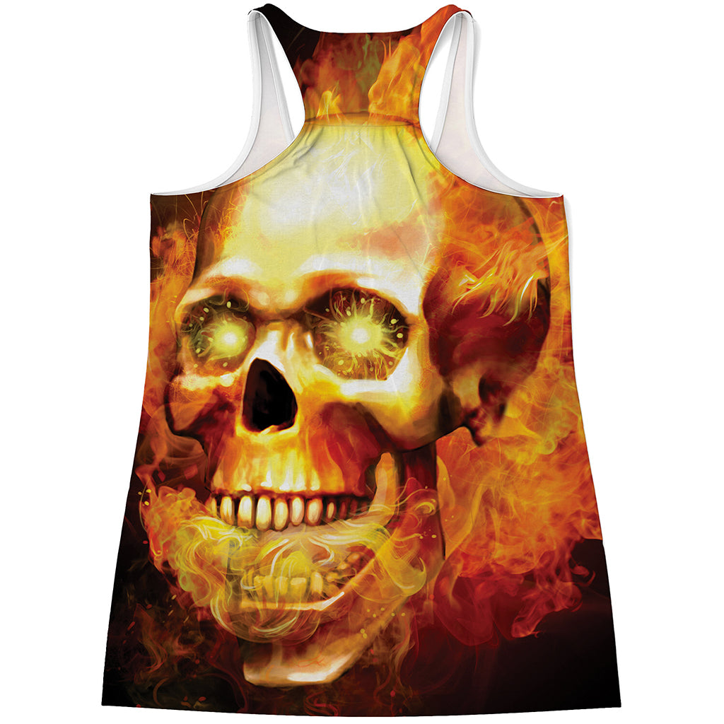 Burning Evil Skull Print Women's Racerback Tank Top