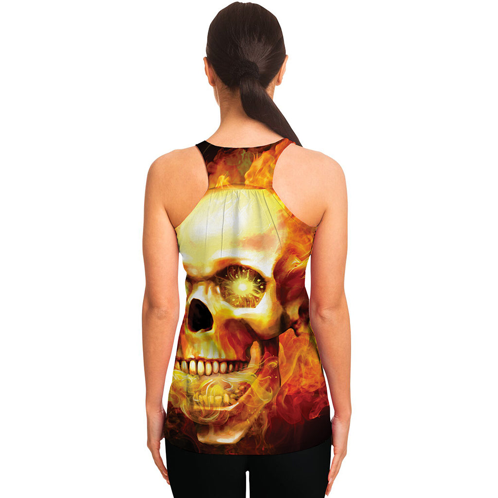 Burning Evil Skull Print Women's Racerback Tank Top