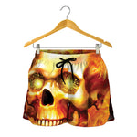 Burning Evil Skull Print Women's Shorts