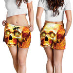 Burning Evil Skull Print Women's Shorts