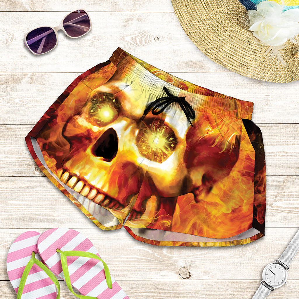 Burning Evil Skull Print Women's Shorts