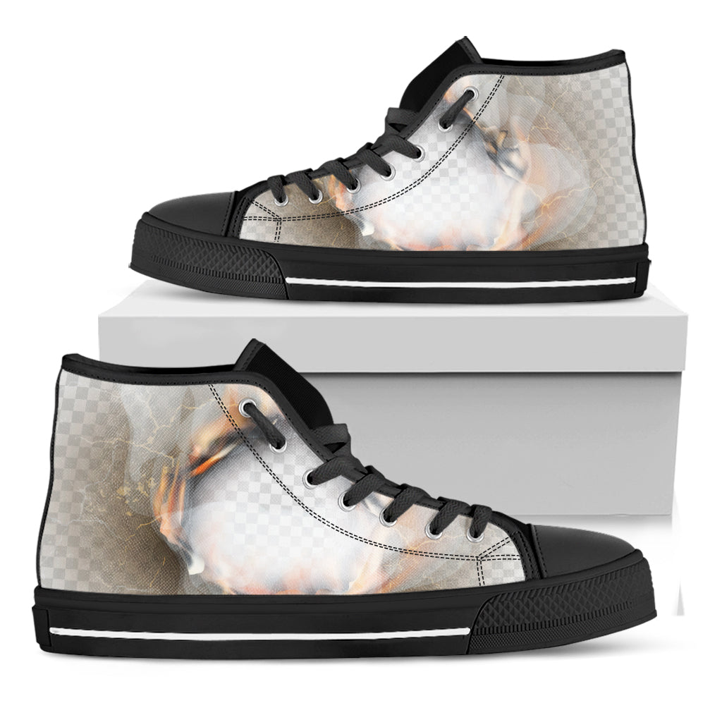 Burning Hole Print Black High Top Shoes