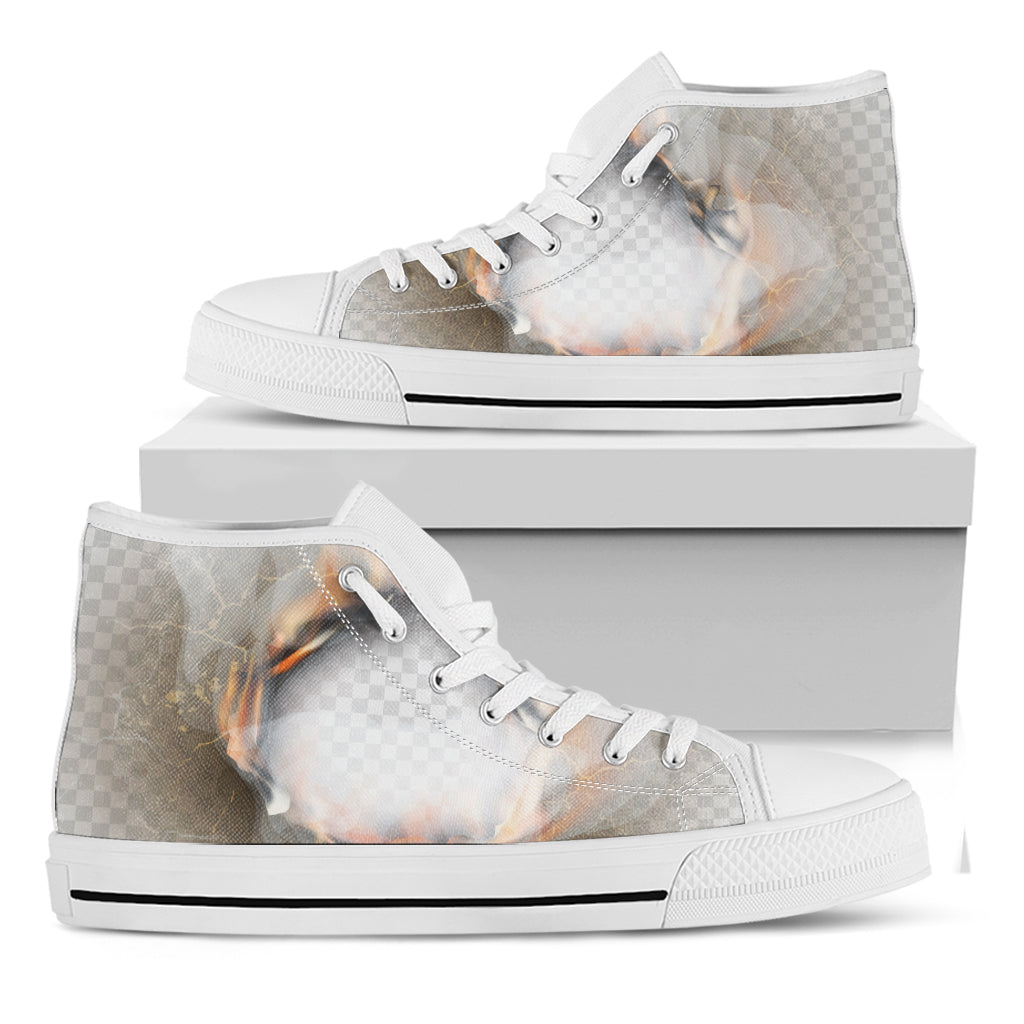 Burning Hole Print White High Top Shoes