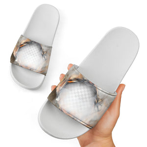 Burning Hole Print White Slide Sandals