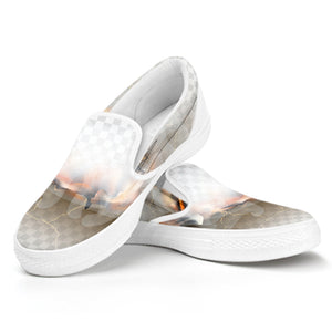 Burning Hole Print White Slip On Shoes