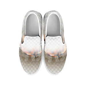 Burning Hole Print White Slip On Shoes