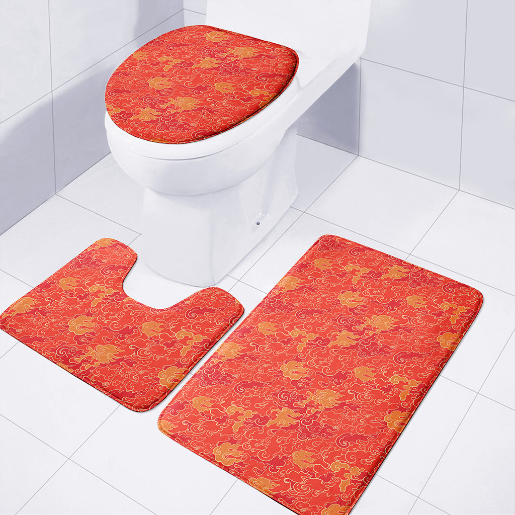 Burning Japanese Flame Pattern Print 3 Piece Bath Mat Set